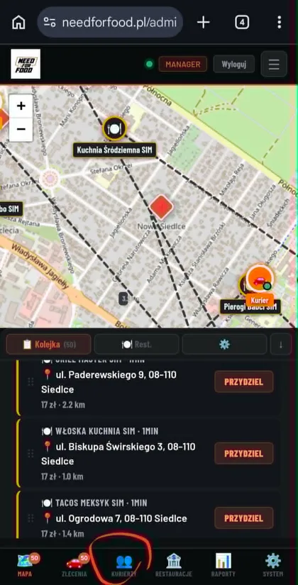 Kolejka zleceń w aplikacji kuriera