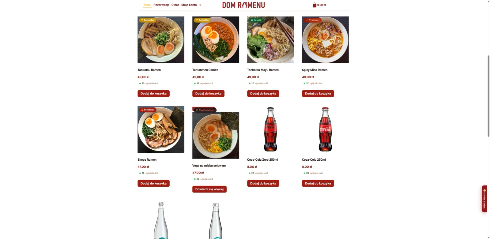 Karta menu w sklepie