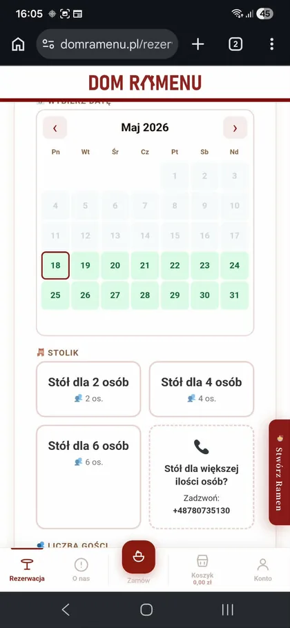 Kalendarz rezerwacji stolików